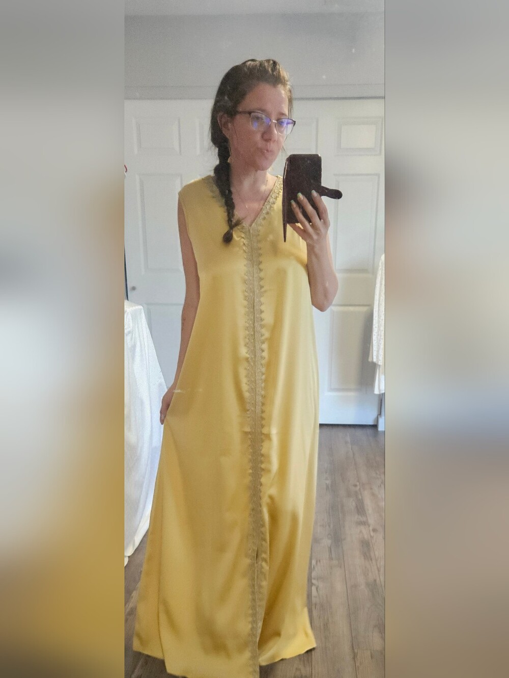 Gold Embellished V-Neck Maxi Dress